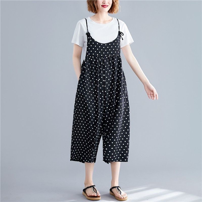 [ORDER] Quần yếm lửng nữ bigsize ống rộng họa tiết chấm bi (fit 75kg) - Có ảnh thật | BigBuy360 - bigbuy360.vn