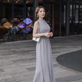 ĐẦM MAXI XÁM KÈM NỊT