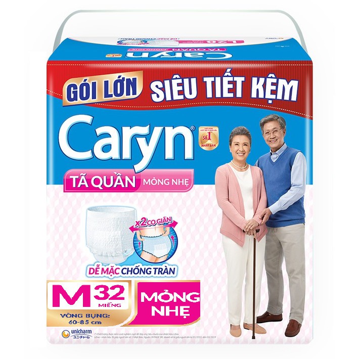 Tã Bỉm Quần Người Lớn Caryn Mỏng Nhẹ Chống Tràn Size M32,L28 Miếng