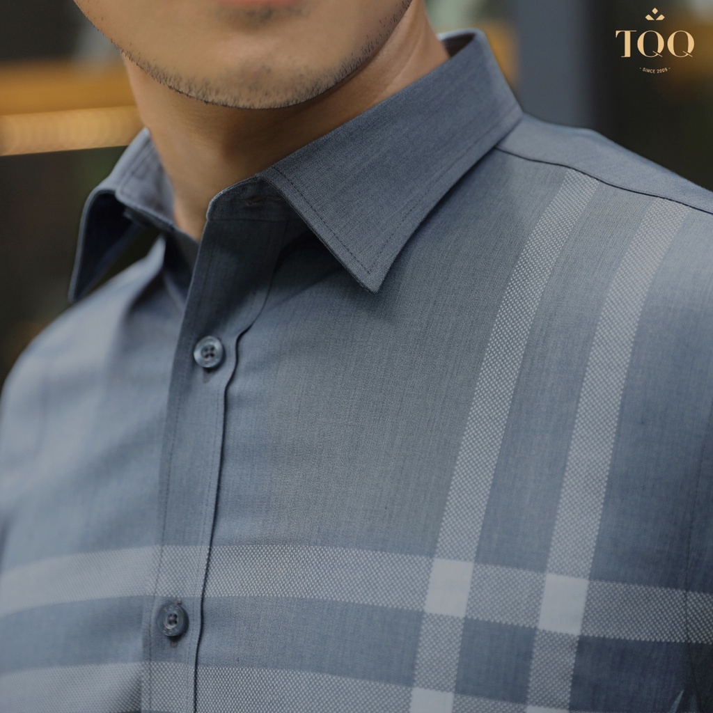 Áo sơ mi nam ngắn tay TQQ K434CB-CSC màu chì chất liệu cao cấp dáng Slimfit hiện đại, nam tính