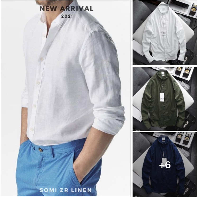 Áo Sơ Mi Cổ Trụ Tay Dài ZARA Vải Linen Orgnanic 100% của hãng, vãi đũi không nhăn 4 màu