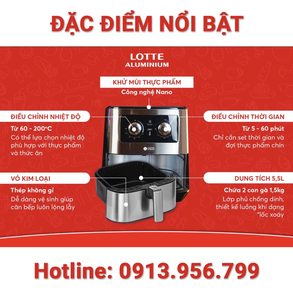 Nồi chiên không dầu cao cấp LOTTE LTS-AF5SM 5.5 lít - Nhập khẩu Hàn Quốc