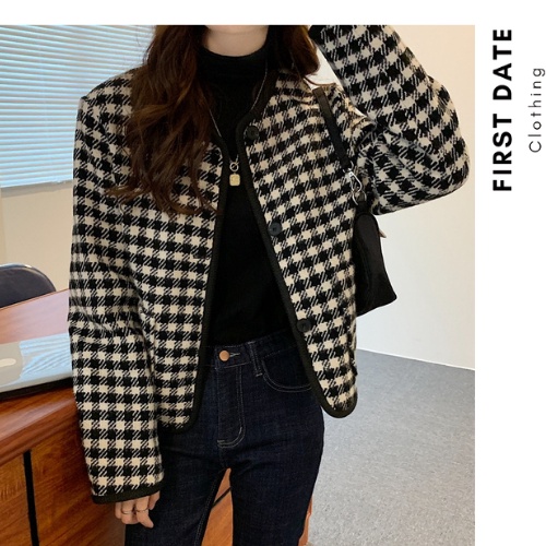Áo khoác blazer Áo khoác nữ FIRST DATE thiết kế kẻ caro snag trọng dạ Hàn Quốc