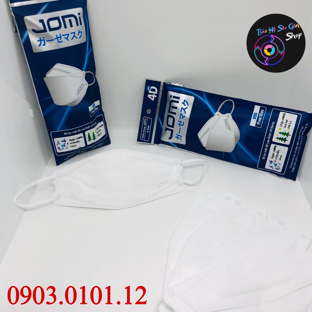 Khẩu trang n95 kiểu dáng kf94 Jomi chính hãng bịch 5 cái, khẩu trang 4d Mayan cao cấp