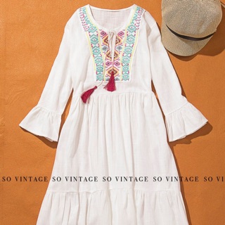Váy vintage vải đũi Thái Lan
