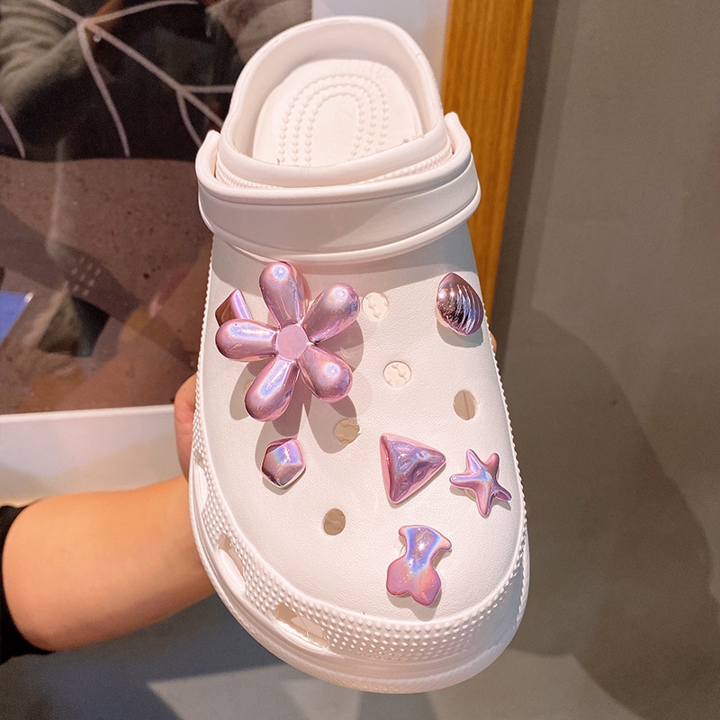 Bộ Phụ Kiện Trang Trí Giày Crocs Đính Kim Sa Hình Thỏ Và Hoa Kẹo Hàn Quốc Cho Nữ