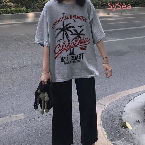 Set áo thun ngắn tay form rộng và quần ống rộng thời trang thích hợp cho nữ