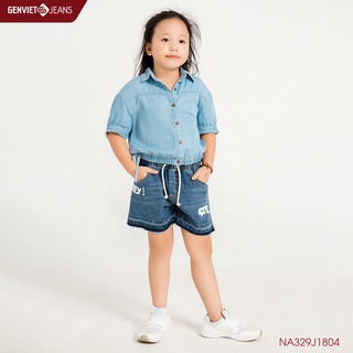 Áo Sơmi Jeans Cộc Tay Bé Gái Croptop GENVIET KID NA329J1804