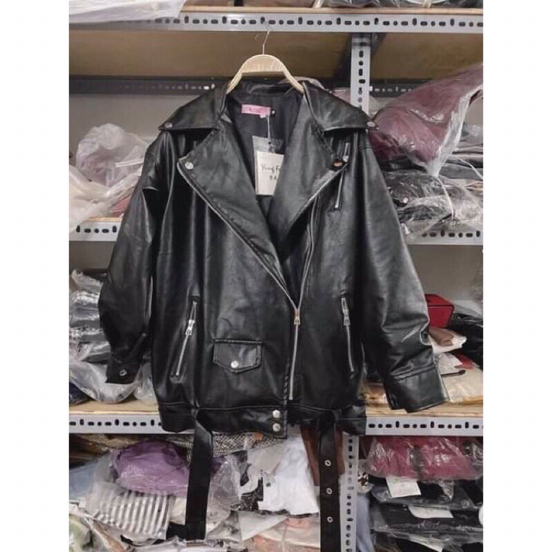 Áo da đai gấu có túi, cổ bẻ, có đai L2