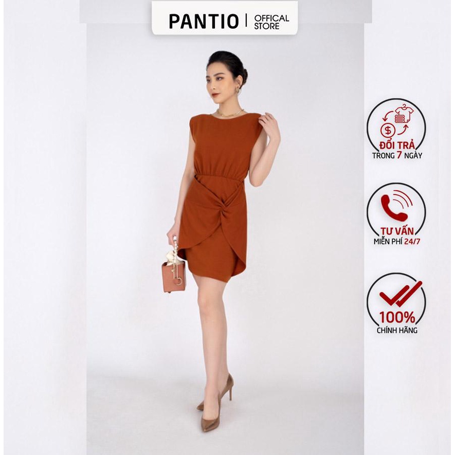 FDC33342 - Đầm dạo phố vải cotton dáng ôm nhẹ mút độn cầu vai thân váy vạt chồng vặn xoắn cổ sau xẻ V có dây - PANTIO