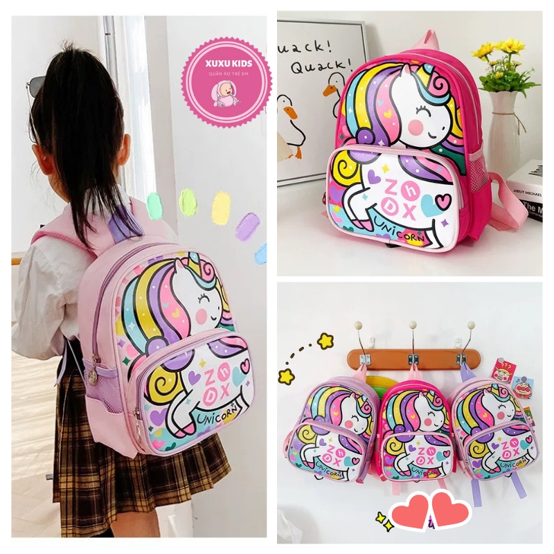 Balo trẻ em, ba lô Unicorn cho bé đi học mẫu giáo mầm non chất liệu cao cấp Xu Xu Kids