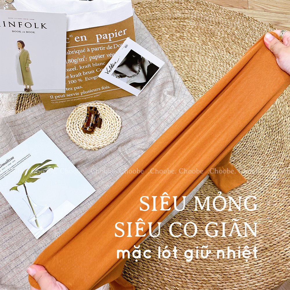 Áo phông nữ Choobe tay dài dáng ôm body vải thun cotton mềm mỏng trơn cổ tròn rộng co giãn tốt A40