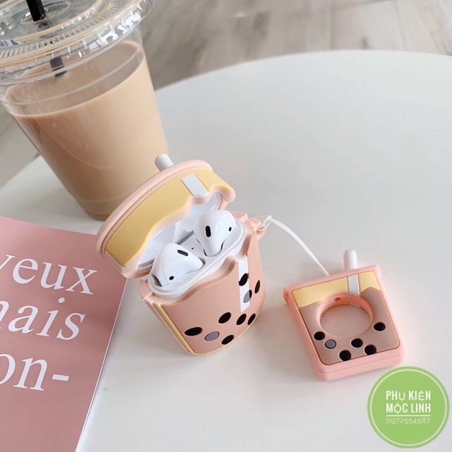 Trà sữa case🥤Vỏ bao airpod 1 2 đựng tai nghe không dây i11 i12 i18 i100 ... cute