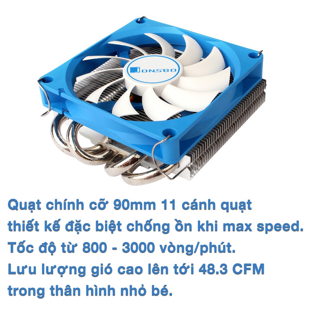 Fan CPU Jonsbo HP 400 - Quạt tản nhiệt CPU ITX topdown Jonsbo HP400 chính hãng - Tản nhiệt low profile Jonsbo HP-400