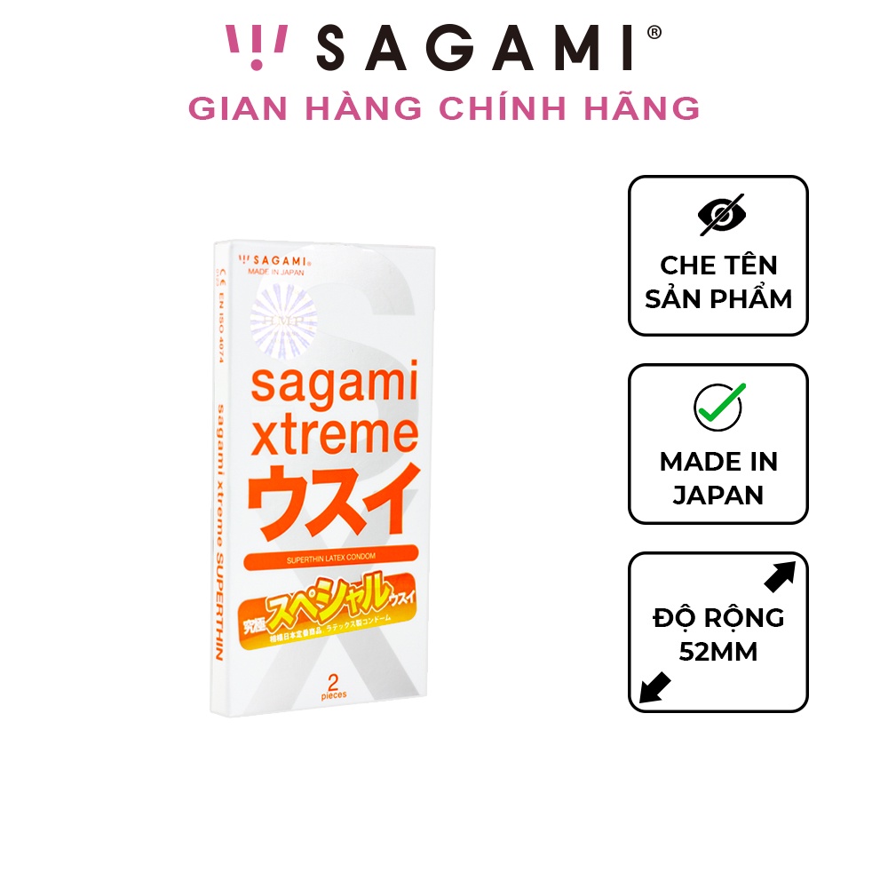 Quà tặng - Bao cao su Sagami Superthin - mỏng - kiểu truyền thống - hộp 2 chiếc