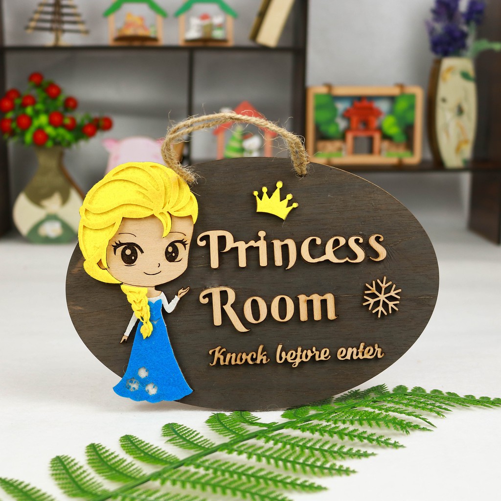 Biển bảng gỗ decor PRINCESS ROOM - trang trí gia đình - trang trí phòng ngủ - văn phòng làm việc( tặng kèm móc treo)