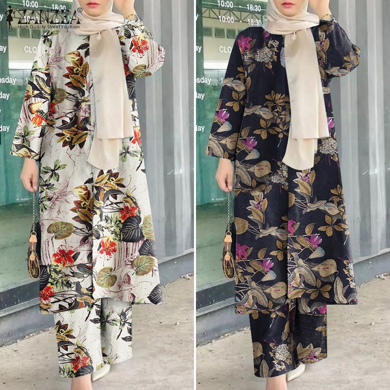 Bộ đồ Zanzea gồm áo thun dài tay cổ tròn và quần dài ống rộng thời trang cho nữ