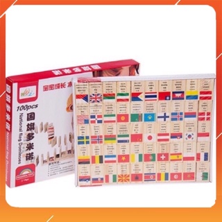 Đồ chơi domino cờ 100 quốc gia 4 thứ tiếng bằng gỗ cho bé