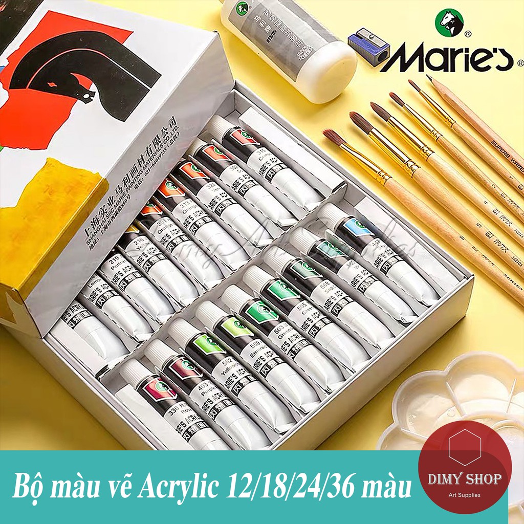 Bộ màu vẽ acrylic MARIE's 12/18/24/36 màu