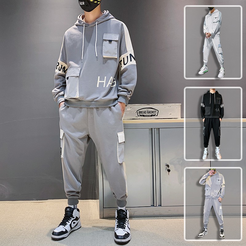 Bộ Quần Áo Thu Đông Nam Áo Hoodies HAG Có Mũ Trùm Đầu Kết Hợp Quần Jogger Bo Gấu MENFASHION1989 SET NAM 90000126C