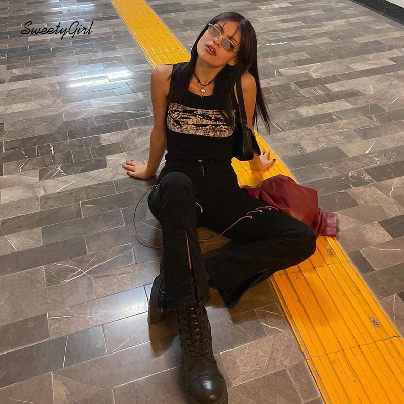 Áo Hai Dây Cổ Tròn In Họa Tiết Hoạt Hình Màu Sắc Tương Phản Quyến Rũ Thời Trang Cho Nữ