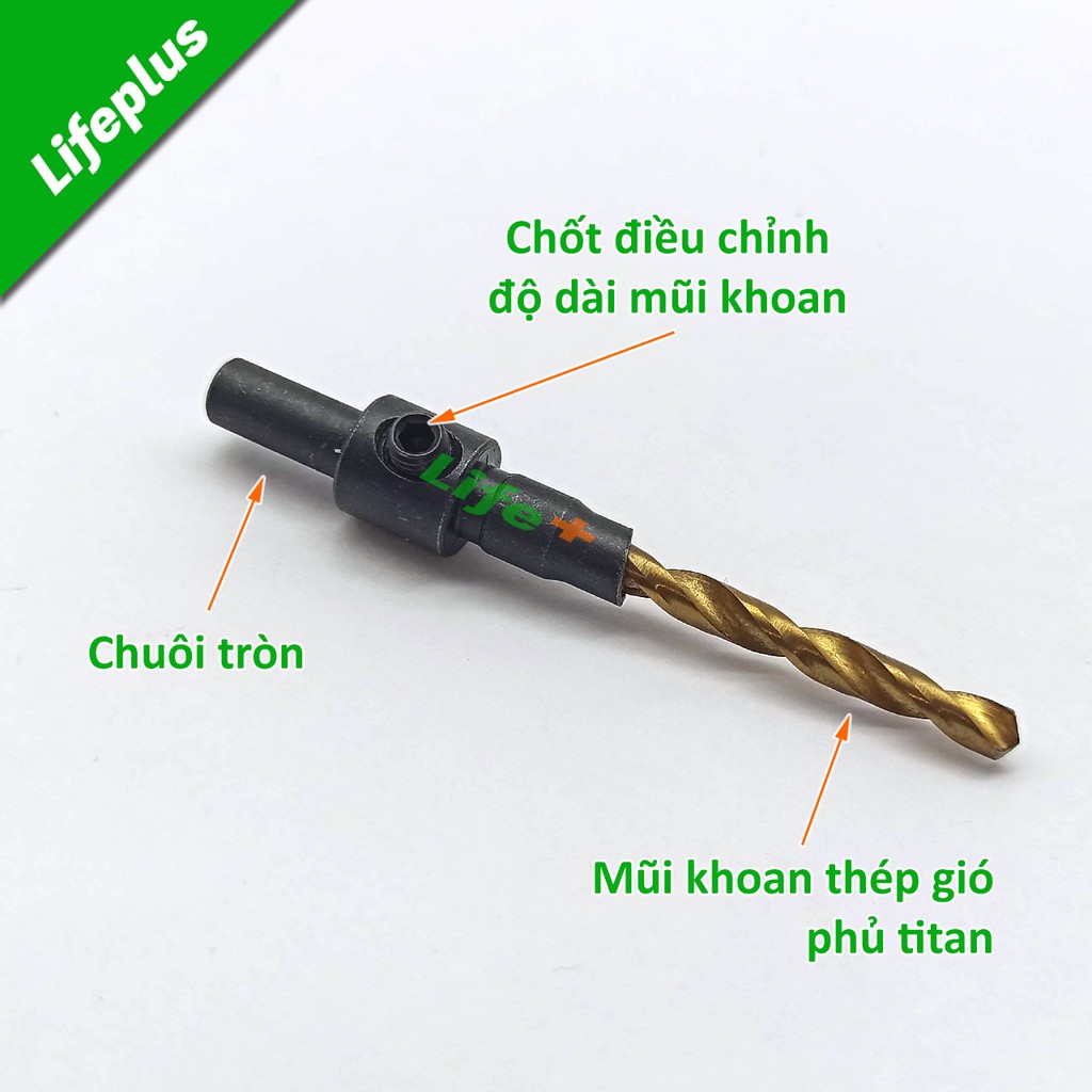 Bộ 5 mũi khoan 2 tầng chỉnh cữ bắt âm mũ vít 2.38-3.97mm phủ titan chuôi tròn