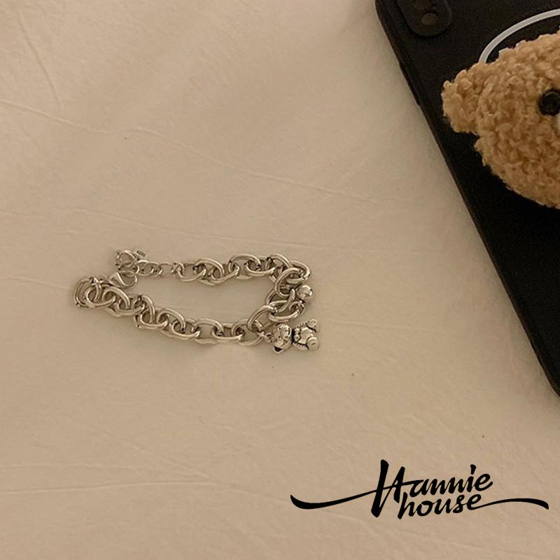 Vòng tay dây xích dày bằng kim loại mặt hình gấu có thể điều chỉnh dành cho nữ