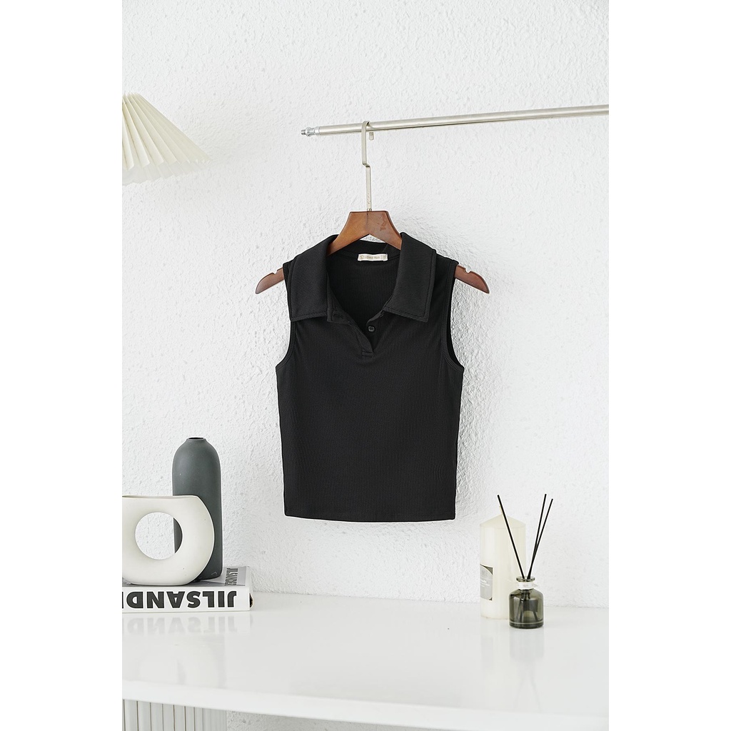 Áo Tanktop VIEN TRAN Cổ Bẻ Dáng Ôm V61T22H028