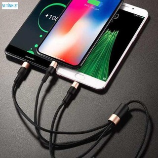 Cáp Sạc Hoco X26 3 Đầu IPhone - Micro Usb - Type C Dây Dù Chống Đứt Dài 1M - BH 6 Tháng 1 đổi 1 (MÀU SẮC NGẪU NHIÊN)