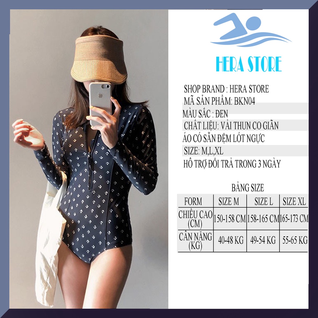 Bikini liền thân một mảnh dài tay họa tiết chấm bi STORE HERA BKN04