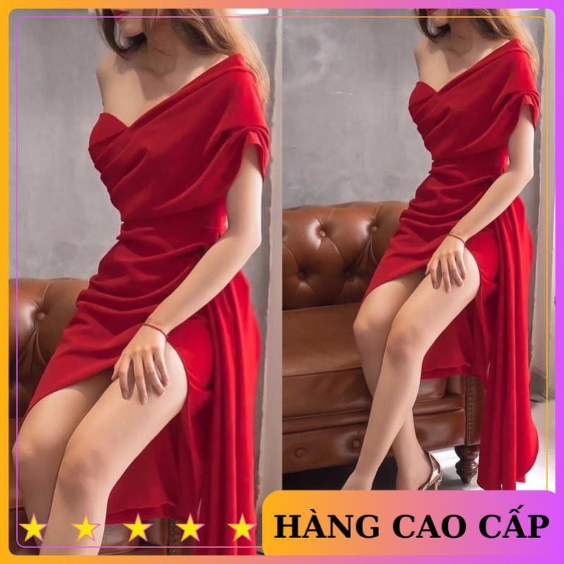 [HÀNG CAO CẤP] Đầm body cúp ngực đắp vai vạt chéo nhún hông rớt tà dự tiệc dạ hội sang trọng (CÓ ĐỆM NGỰC) MN134