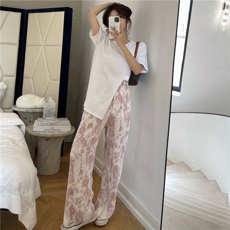 Quần ống rộng Lưng Cao Màu Nhuộm Thời Trang Mùa Hè Cho Nữ