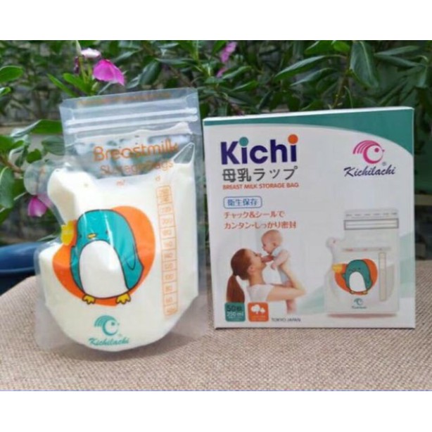 Túi Trữ Sữa KICHI Túi Trữ Sữa Dung Tích 250ml Có Vòi Không BPA  2 Khóa Zipper An Toàn Hình Chim Cánh Cụt