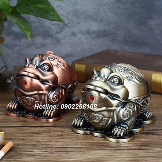 Gạt tàn thuốc có nắp cóc ngậm tiền bằng kim loại nhiều màu sắc