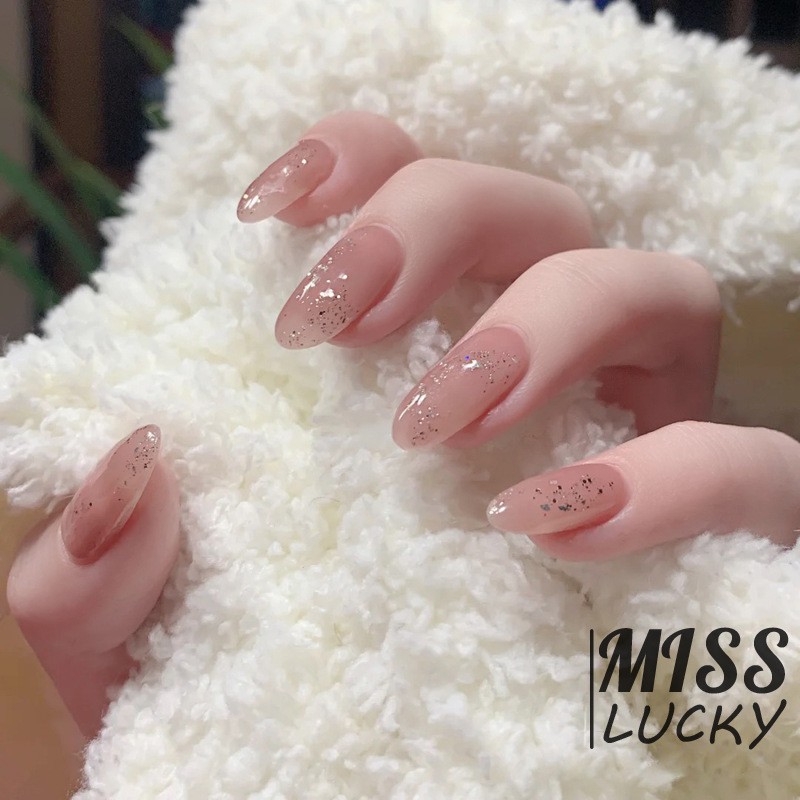 [Hàng mới về] Bộ 24 móng tay giả đầu tròn trang trí sẵn kèm keo dán dành cho nữ