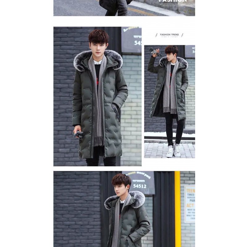 ÁO PHAO MỦ LÔNG NAM DÁNG DÀI HÀNG CAO CẤP QUẢNG CHÂU