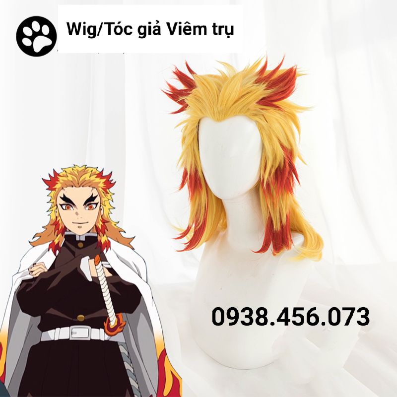 (Có sẵn) Wig/tóc giả Cosplay Viêm trụ Rengoku trong Kimetsu no Yaiba cực kỳ đẹp mắt