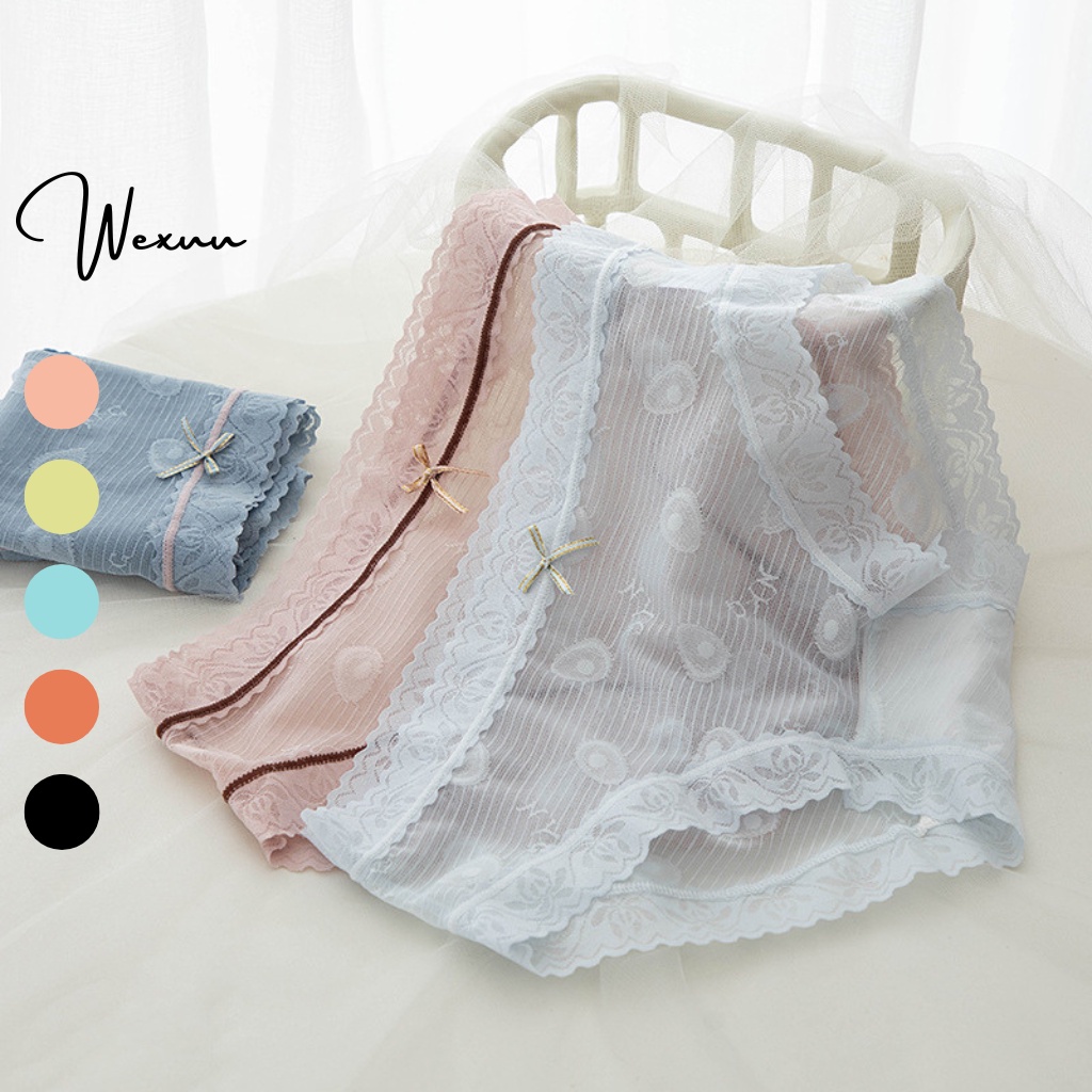 Quần lót nữ ren nơ họa tiết chìm thông thoáng tông màu trẻ trung ngọt ngào - WeXuu Design QC41