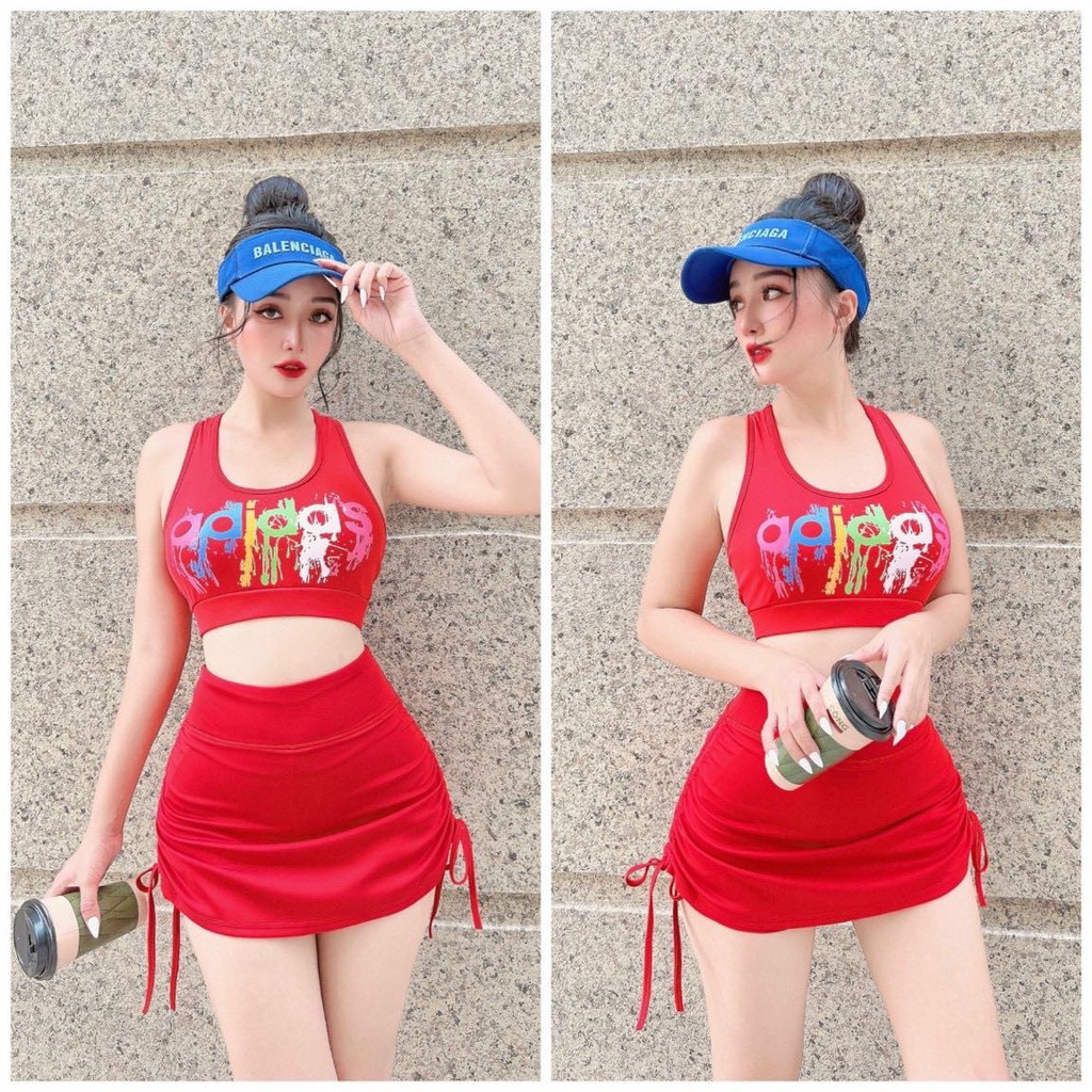 Đồ tập gym nữ Hot trend Áo Bra Das chảy Chân váy rút dây 2 bên co giãn thoáng mát tập gym, yoga, zumba, fitness