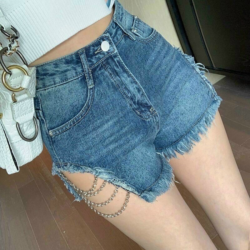 Quần shorts jeans phối dây xích đùi siêu hot hit - C7T