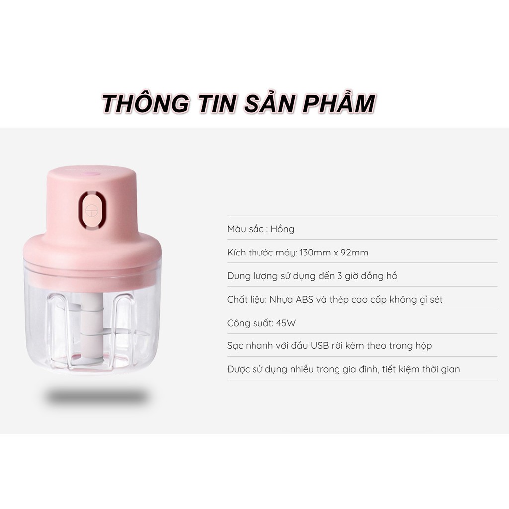 Máy Xay Đa Năng Thực Phẩm Nguồn Pin Sạc JapanCare (1 máy 2 cối 100ml+250ml)