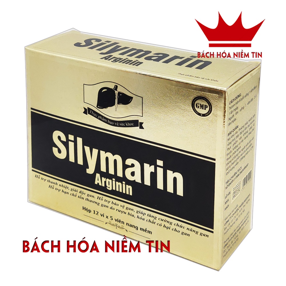 Viên uống Silymarin Arginin - giải độc gan, hạ men gan - Cà gai leo, actiso, tỏi đen, diệp hạ châu - Hộp 60 viên