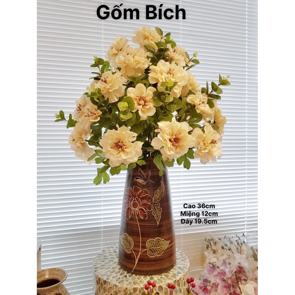 Bình Hoa Lọ Hoa Men Mộc Cao 36cm Dáng Ống Gốm Sứ Bát Tràng - Gốm Bích