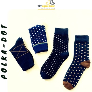 Tất vớ nam cổ cao set 4 đôi họa tiết chấm bi dáng dài đi giày tây công sở cao cấp chống hôi chân