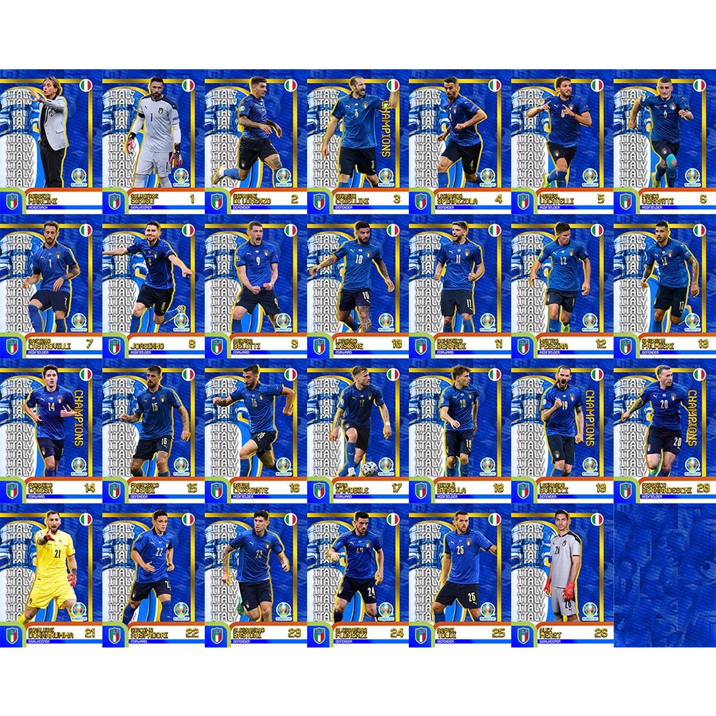 Bộ 27 Thẻ Cầu Thủ Bóng Đá SKY Card ITALIA CHAMPIONS EURO 2020 | Chiesa Donnarumma Chiellini Bonucci Immobile Verratti
