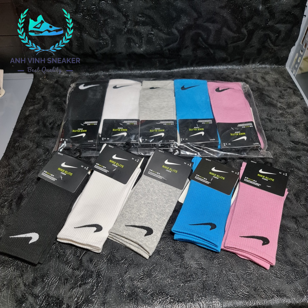 Tất nike nhiều màu cổ cao nam nữ vớ thể thao set màu 5 đôi đen trắng xám xanh hồng
