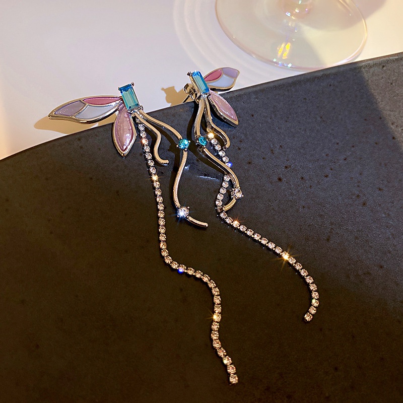 Bông Tai Dáng Dài Đính Đá Hình Bướm Thời Trang Sang Trọng S925