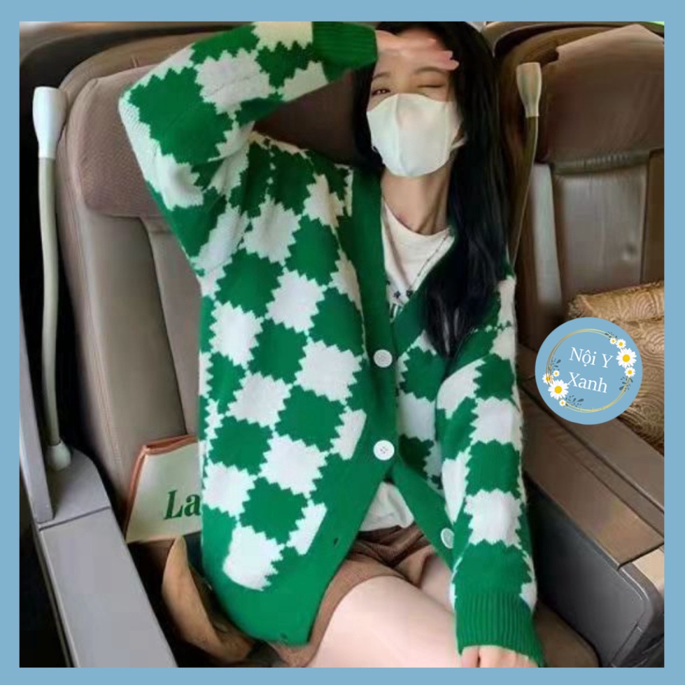 áo khoác len cardigan nữ dáng thon cao thiết kế caro sọc to màu xanh da trời lạ thường phong thái A165 noiyxanh hot tren