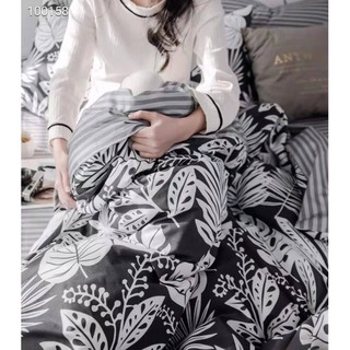 Set chăn ga gối cotton Living lá tối màu