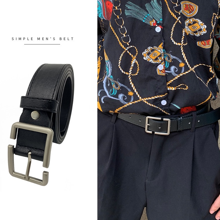 Thắt lưng nam nữ bản nhỏ BROO Belt màu đen đẹp, dây nịt lưng unisex da PU mặt vuông chữ nhật Hàn Quốc